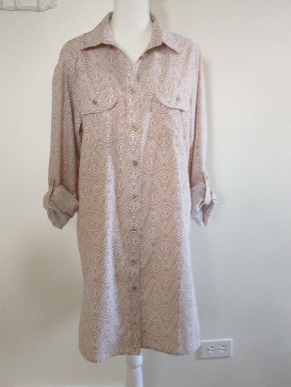 Coolibar Tan Ikat Print UPF 50 Shirt Dress M
